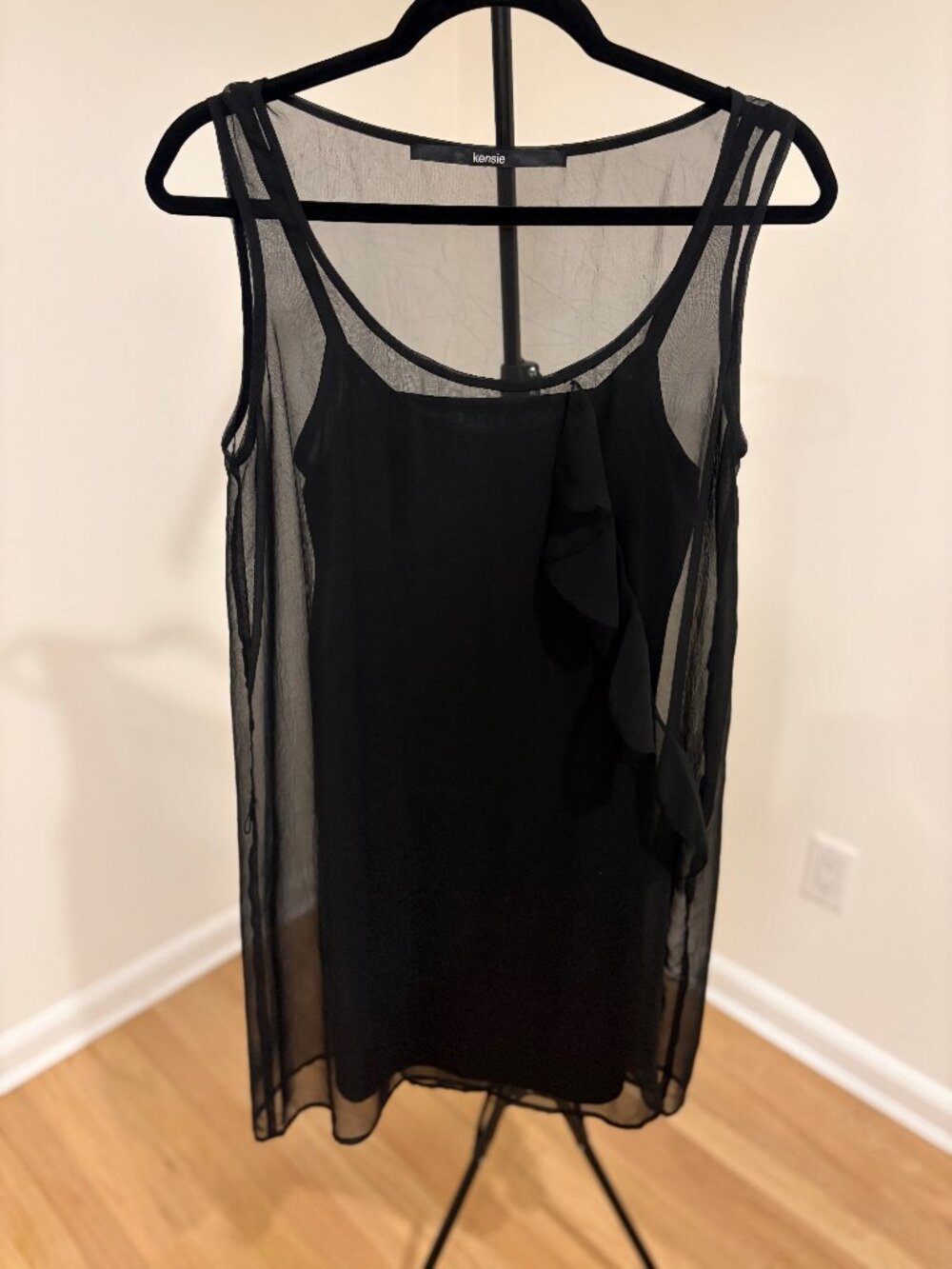 🖤 Kensie Little Black Dress Double Layer Sheer Chiffon Tank Slip Dress